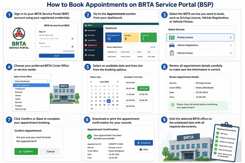 How to Book Appointments on BRTA Service Portal